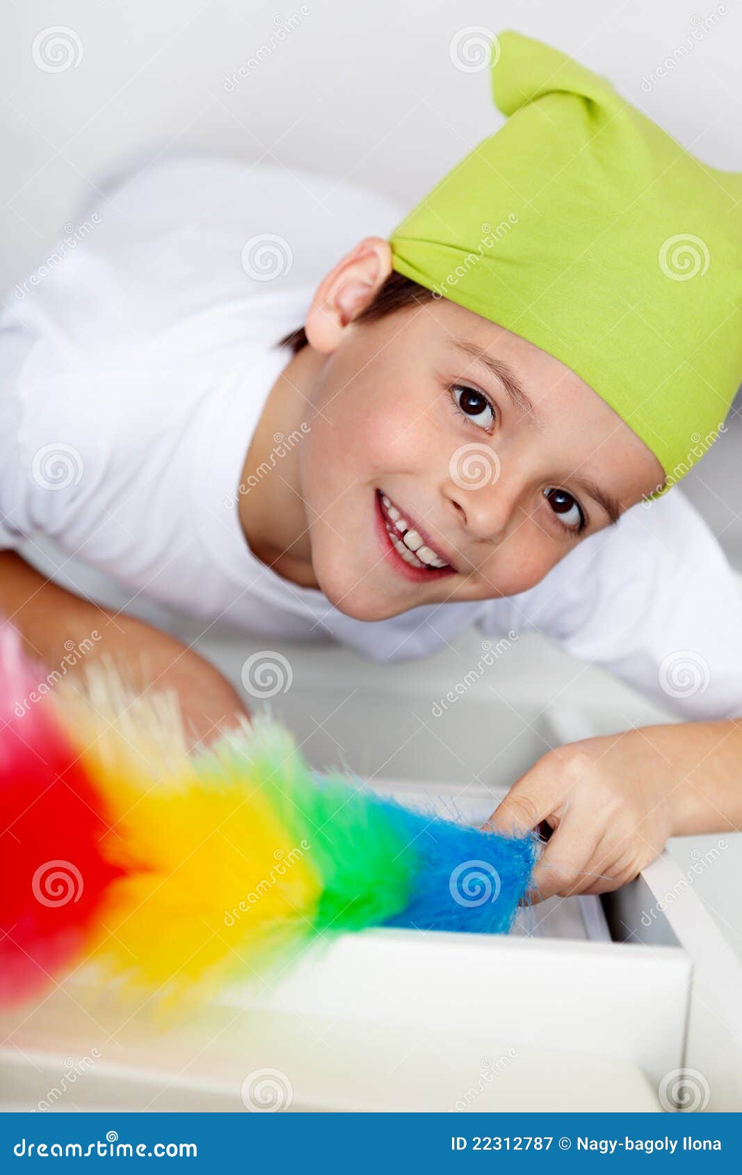 Dusting Boy Cleaning His Room Stock Image Image of smiling