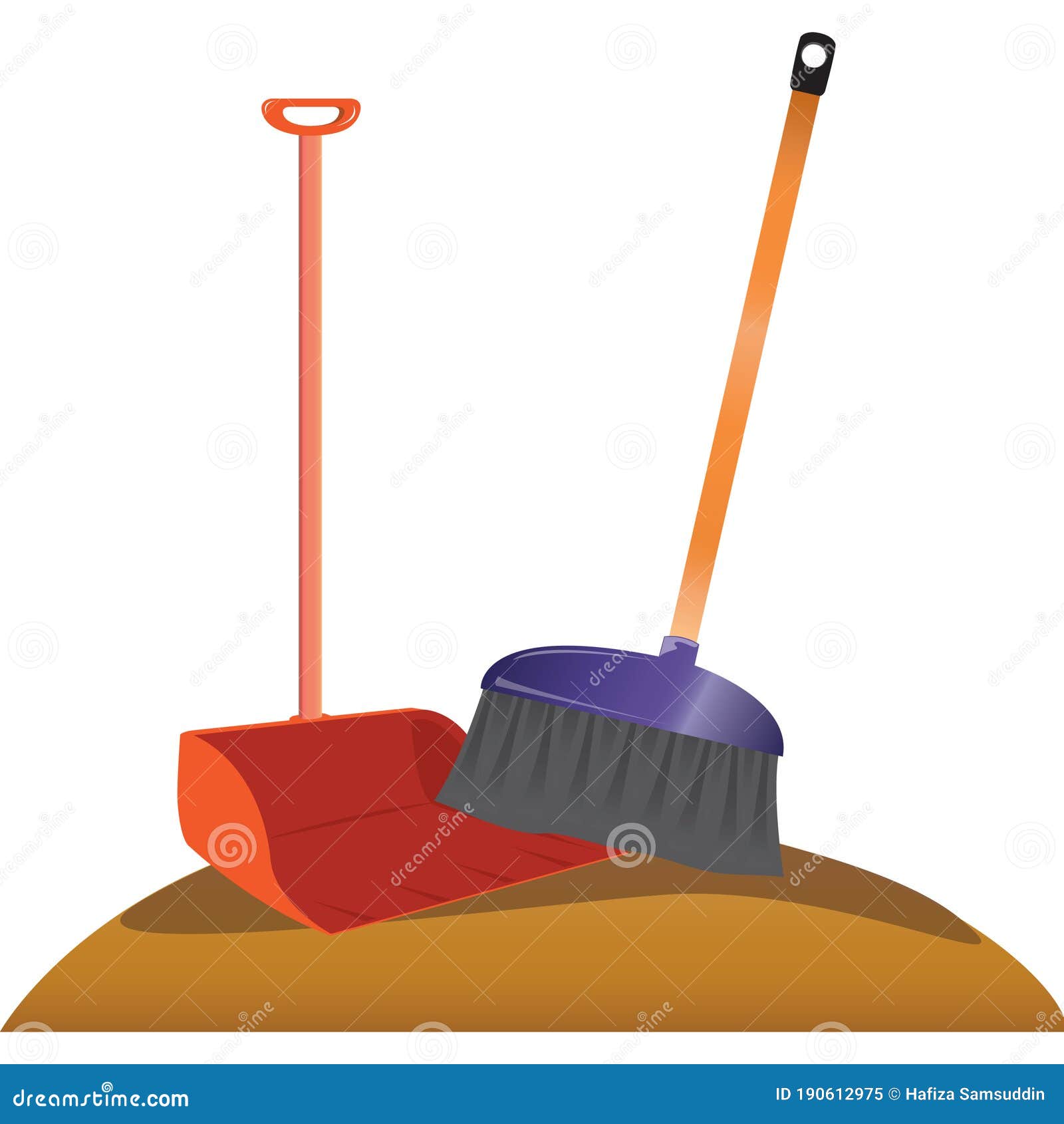 Dustpan and Broom. Vector Illustration Decorative Design Stock Vector