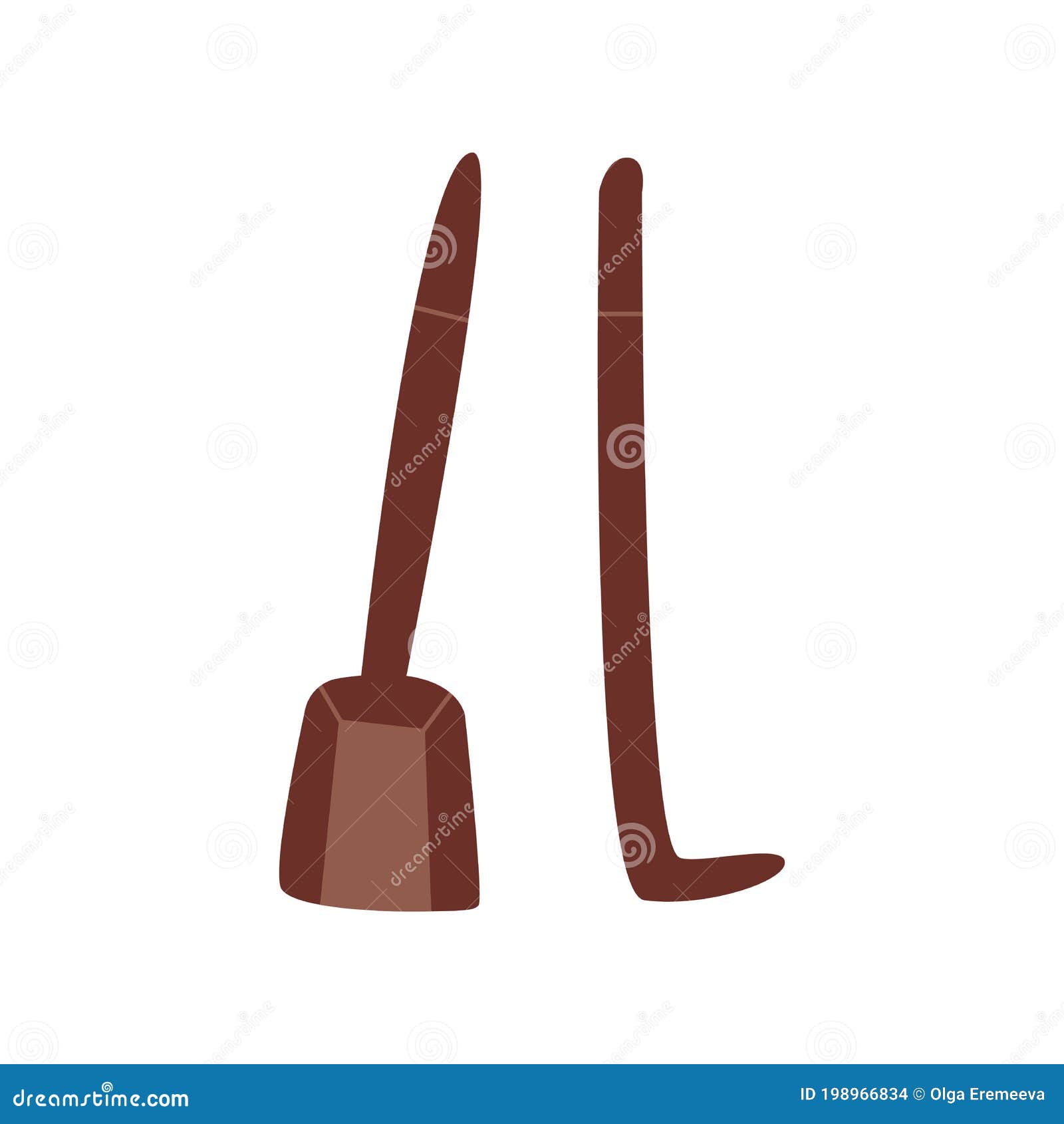 Dustpan and Fireplace Poker. Hand Drawn Vector Stock Illustration