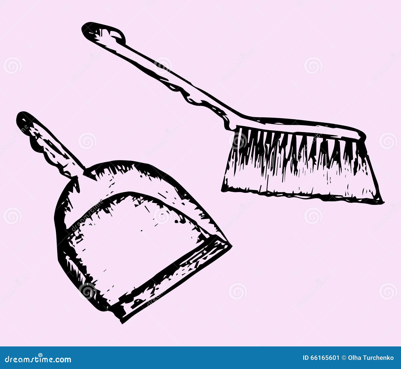 Dustpan and sweeping brush stock vector. Illustration of broomstick 66165601