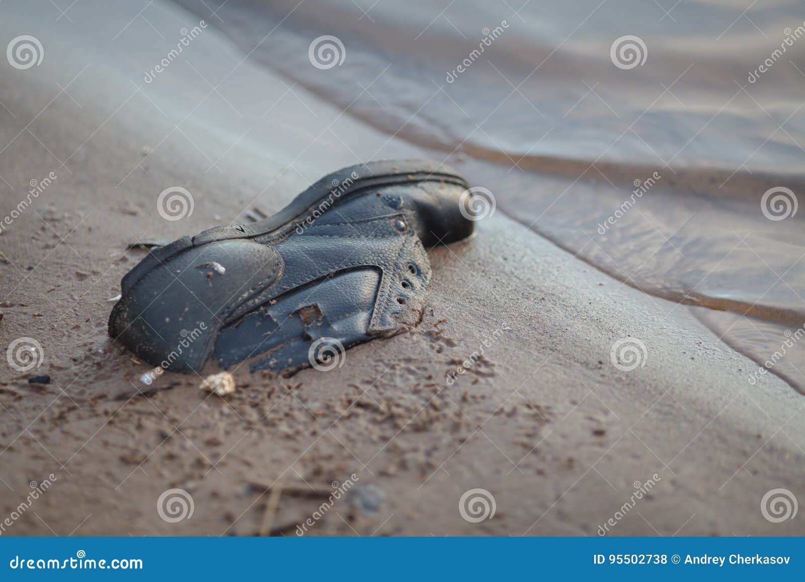 Dusty Old Shoe Abandoned on River Coat Stock Photo - Image of ground ...