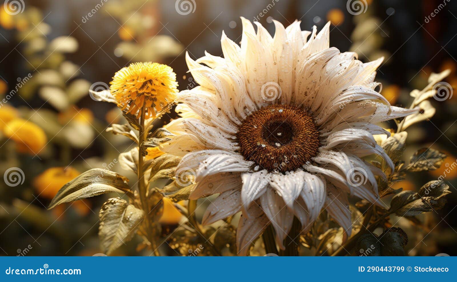 dusty white sunflower with sunlight - unreal engine rendered image