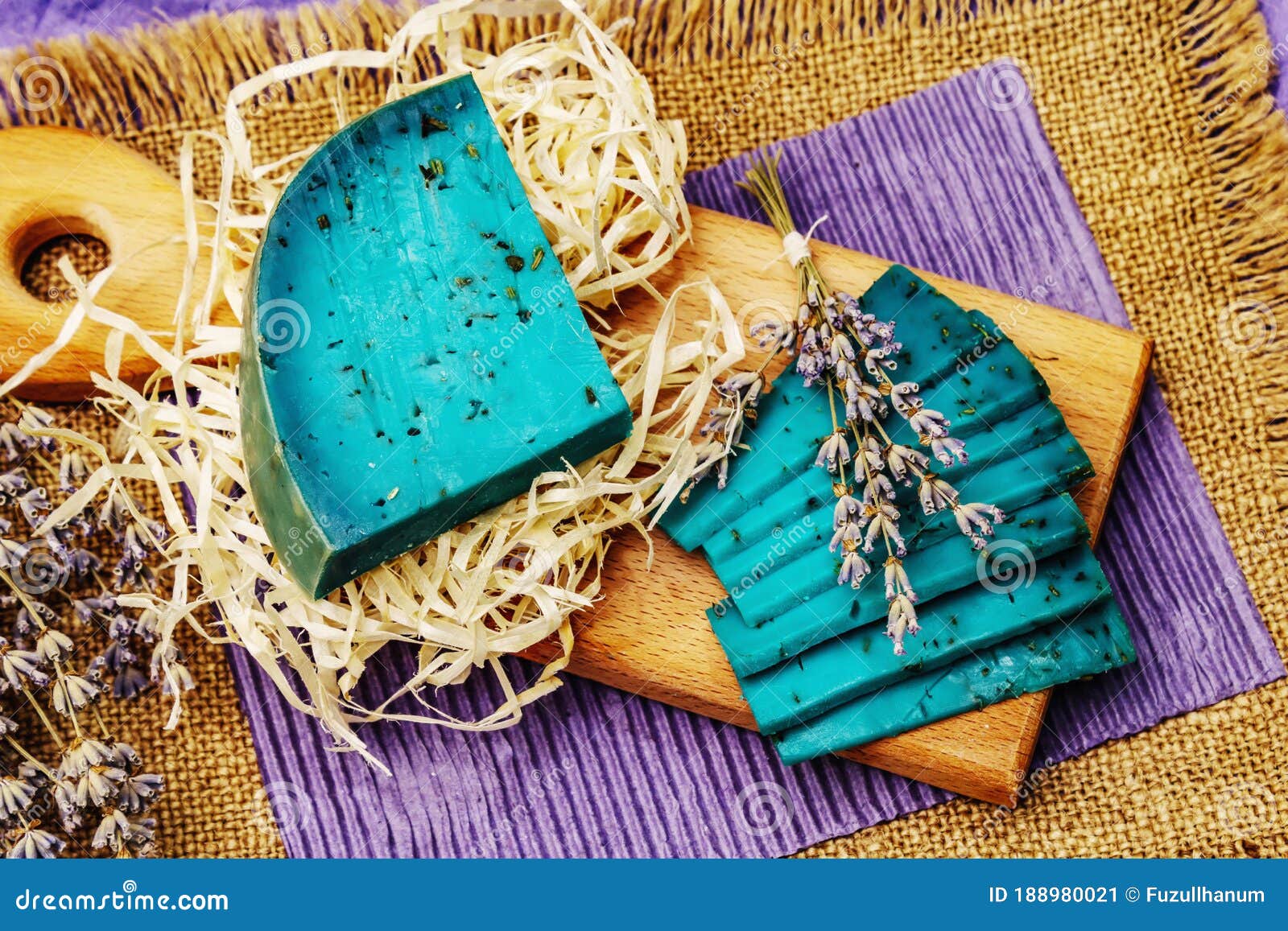 Lavender cheese plate with dry lavender flowers Stock Photo by Portoprens