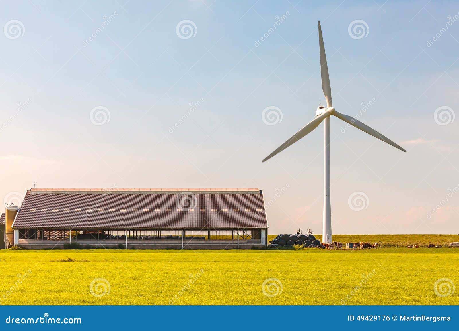 Dutch Farmhouse With Wind Turbine Stock Photo - Image of ...