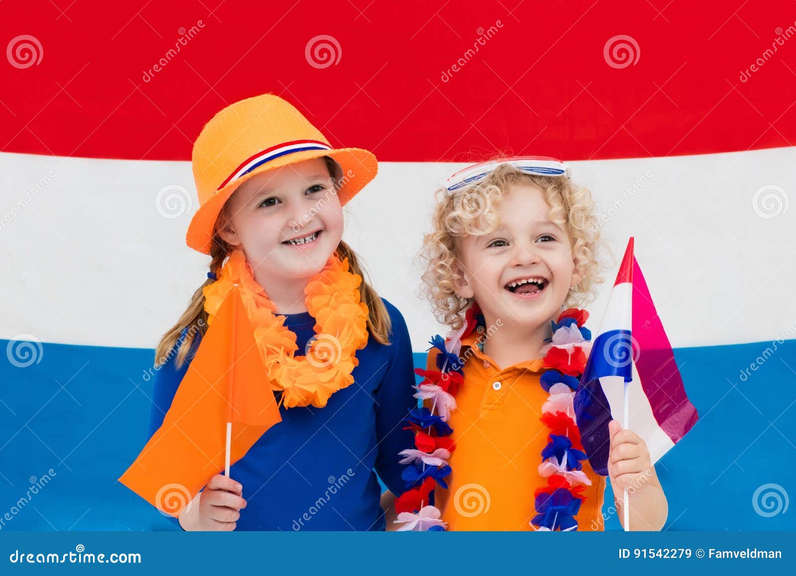 Dutch Kids. Children with Flag of Netherlands. Holland Fans Stock Image ...
