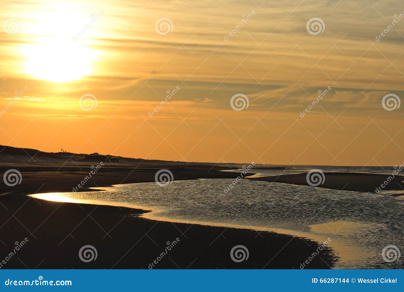 dutch north sea at sunset, ameland