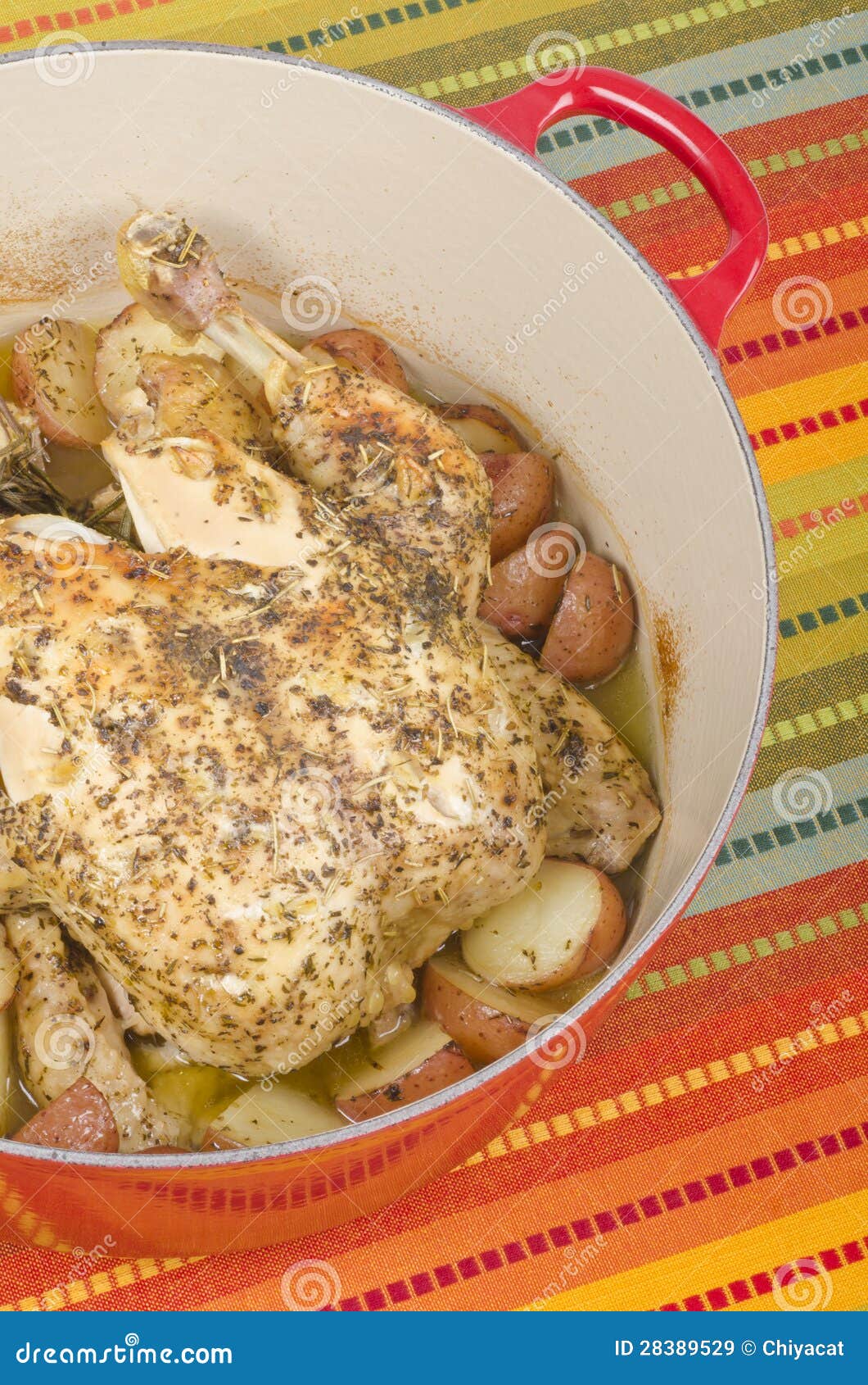 Dutch Oven Roasted Chicken with Potatoes #1 Stock Image - Image of ...