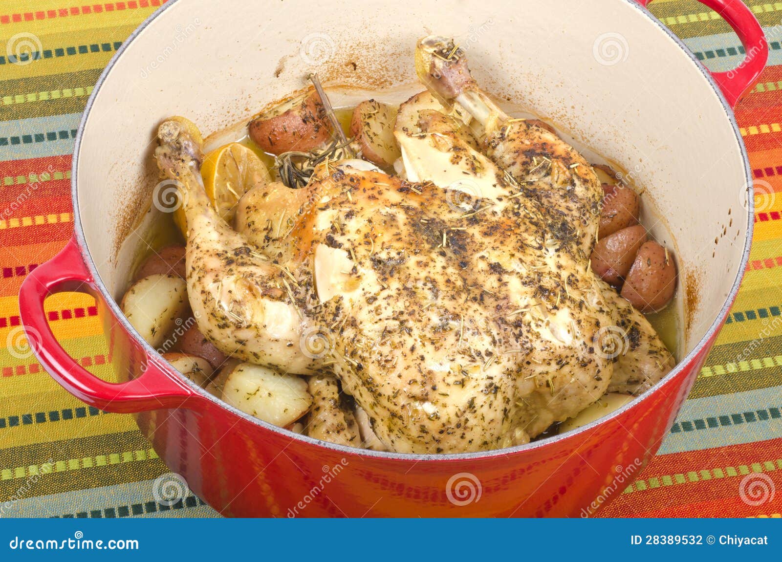 Dutch Oven Roasted Chicken with Potatoes 2 Stock Photo Image of