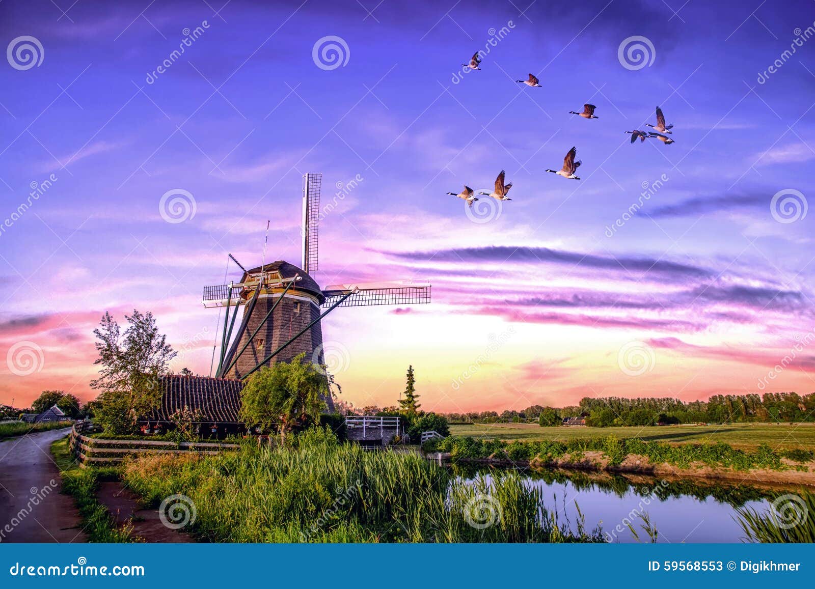 Dutch Sunrise Windmills Stock Image Image Of Industrial 59568553