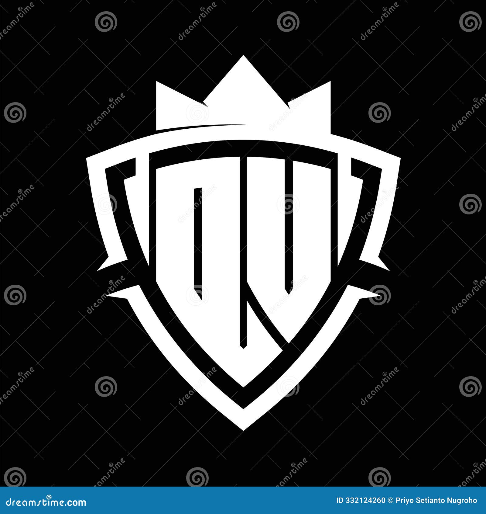 dv letter monogram with triangle curve shield  with crown white and black background color 
