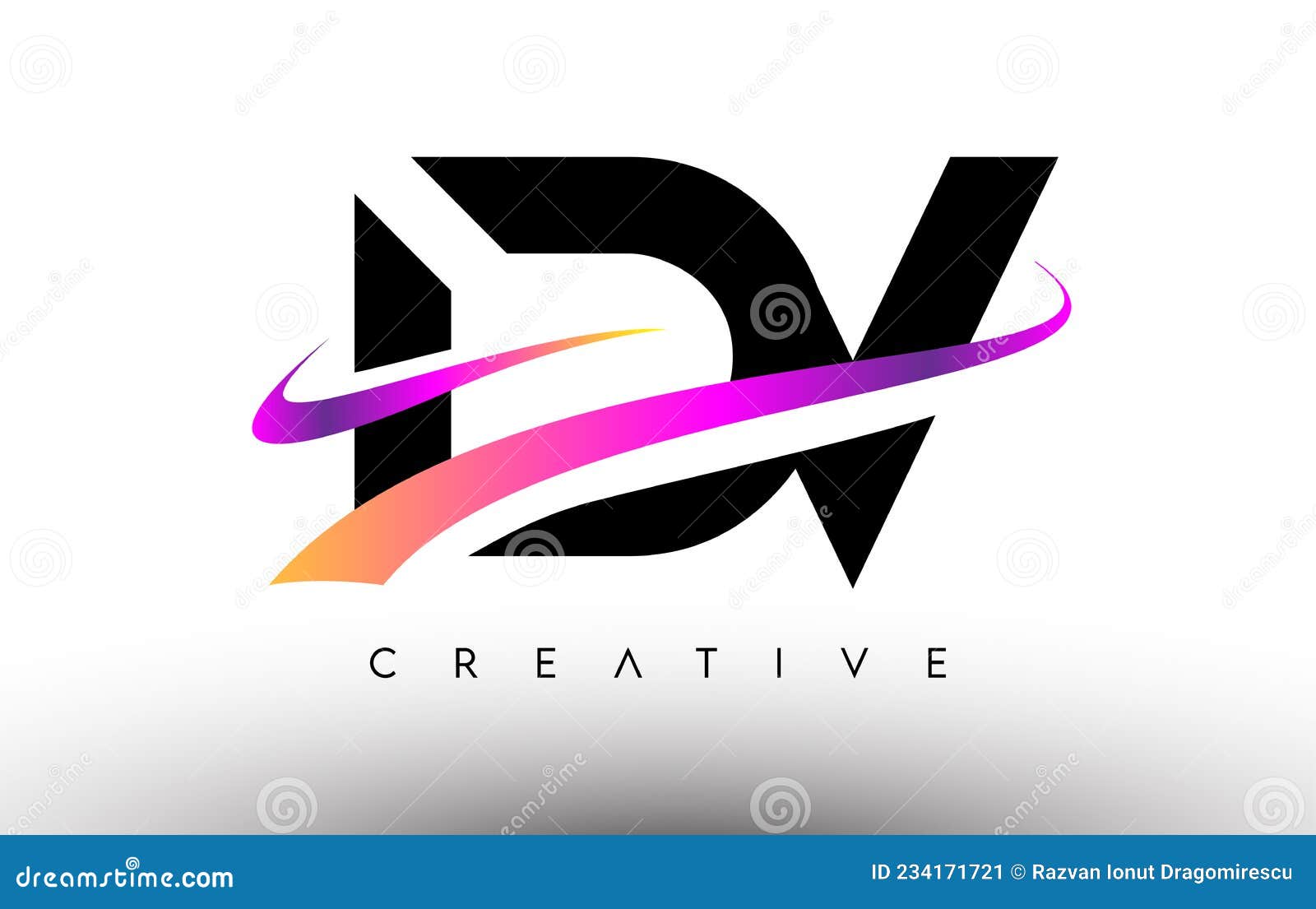 DV Logo Letter Design Icon. DV Letters with Colorful Creative Swoosh