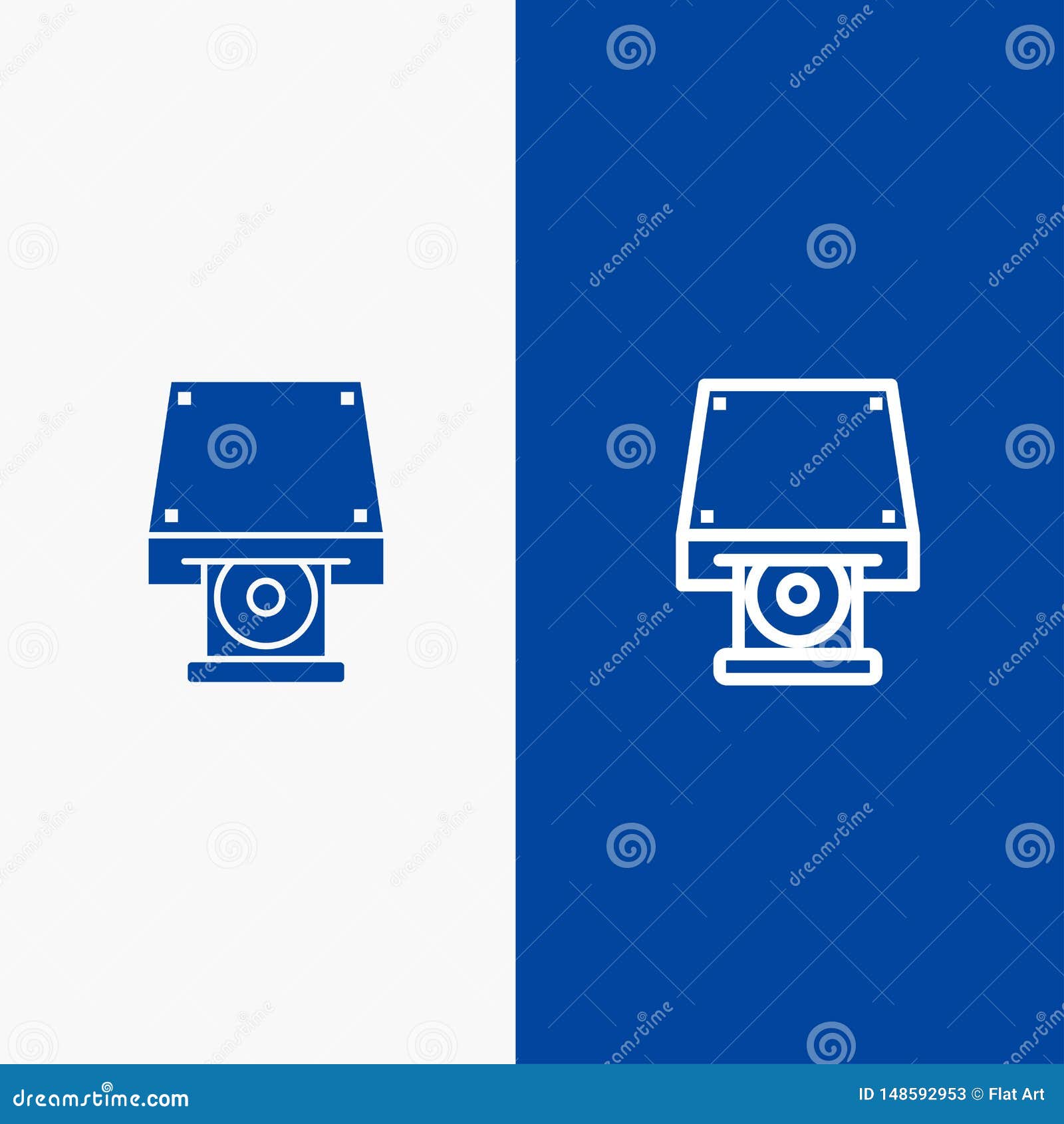 dvd, cdrom, data storage, disk, rom line and glyph solid icon blue banner line and glyph solid icon blue banner