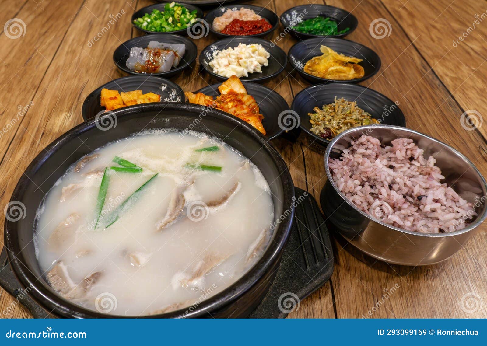 Dwaeji Gukbap Korean Pork Soup Rice Served with Traditional Side Dishes