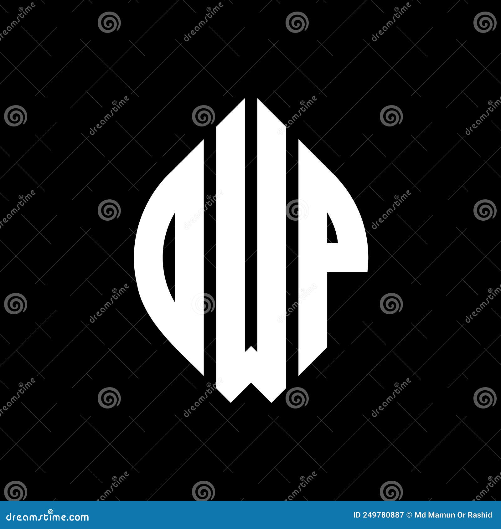 dwp circle letter logo  with circle and ellipse . dwp ellipse letters with typographic style. the three initials form a