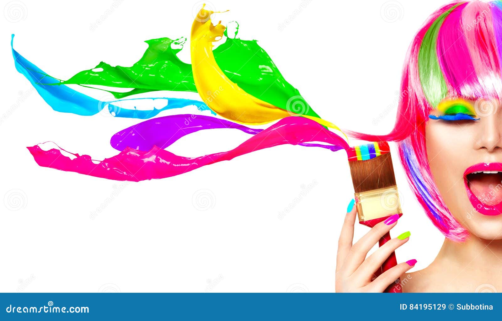 dyed hair humor concept. beauty model woman painting her hair