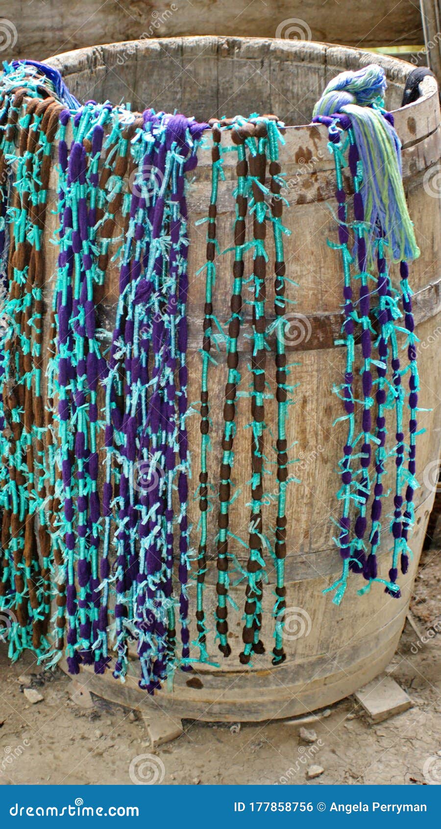 dyed ikat thread hanging to dry