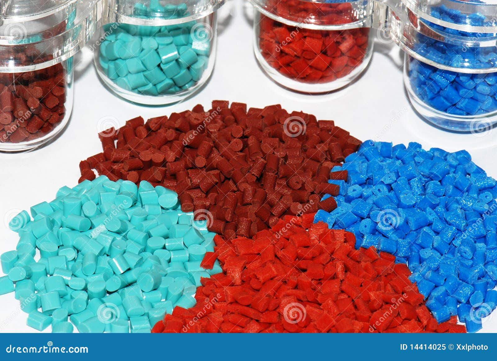 dyed plastic granulate in test glasses