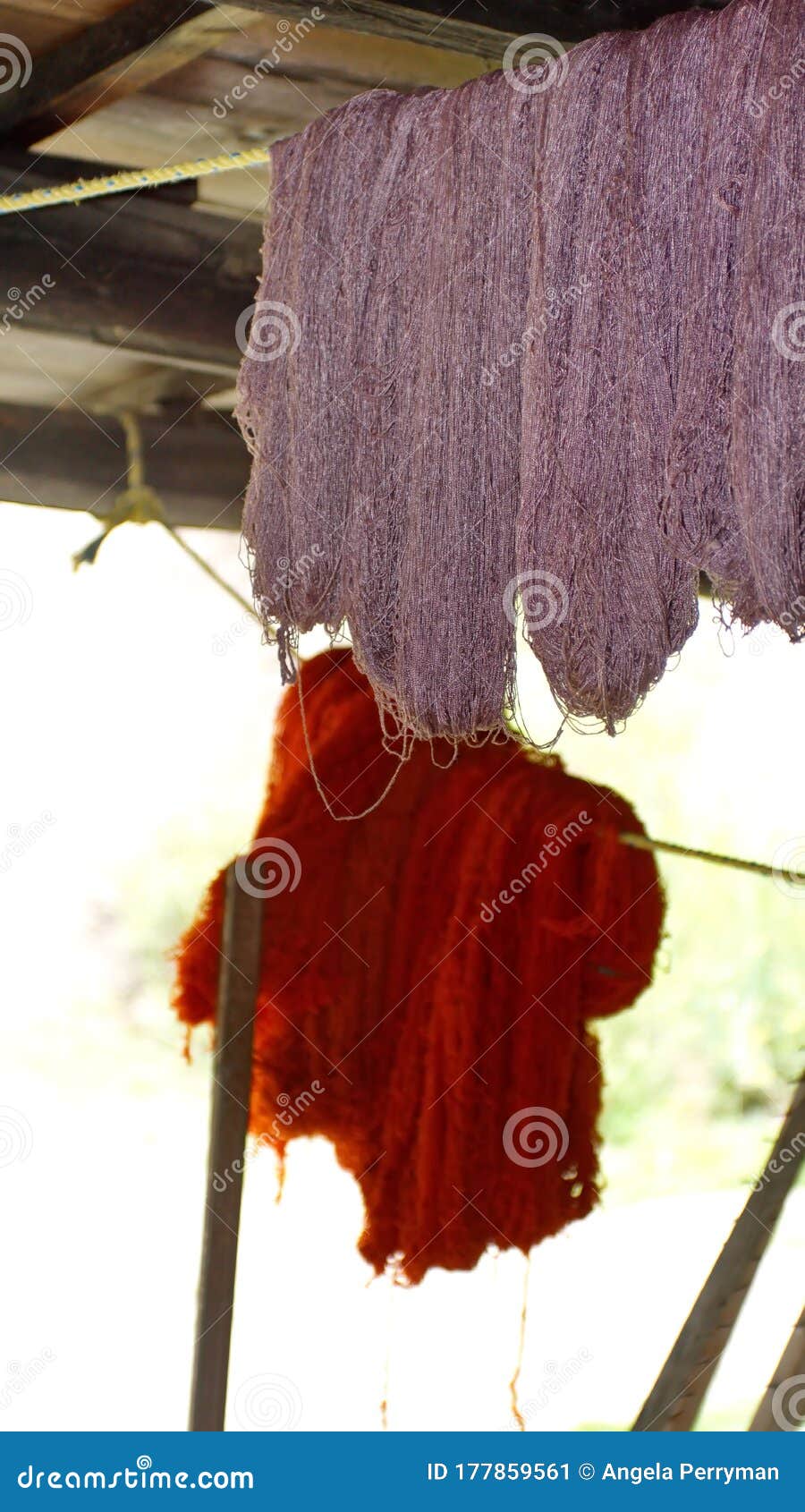 dyed thread hanging to dry