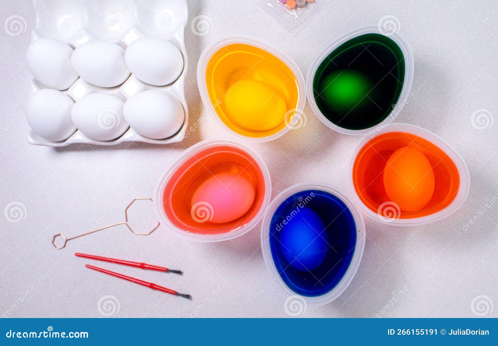 Dyeing Easter Eggs. Tools for Painting Eggs for Easter, Eggs Box, Cups