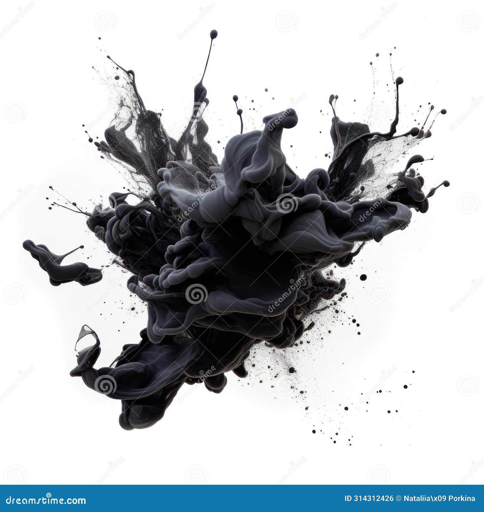 dynamic black ink splash on white background. black fluid explosion. abstract ink splatter art in motion. generative ai