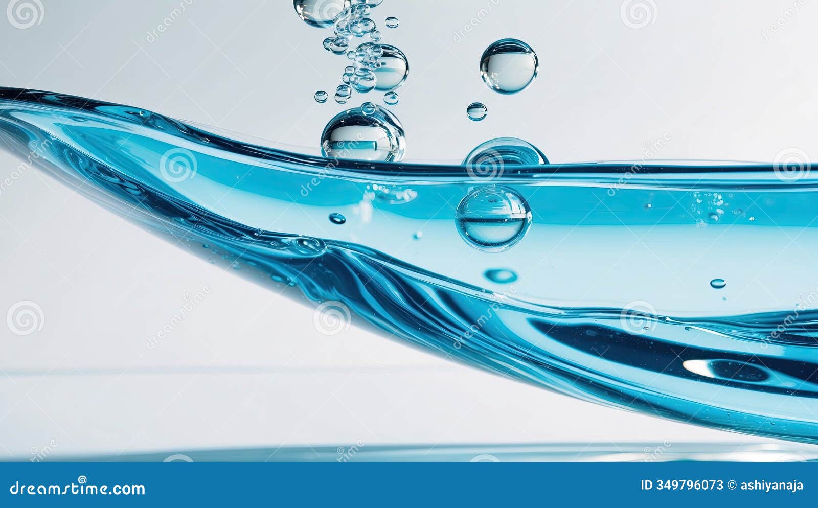 dynamic close up of a clear water surfaced splash with blue color and white background