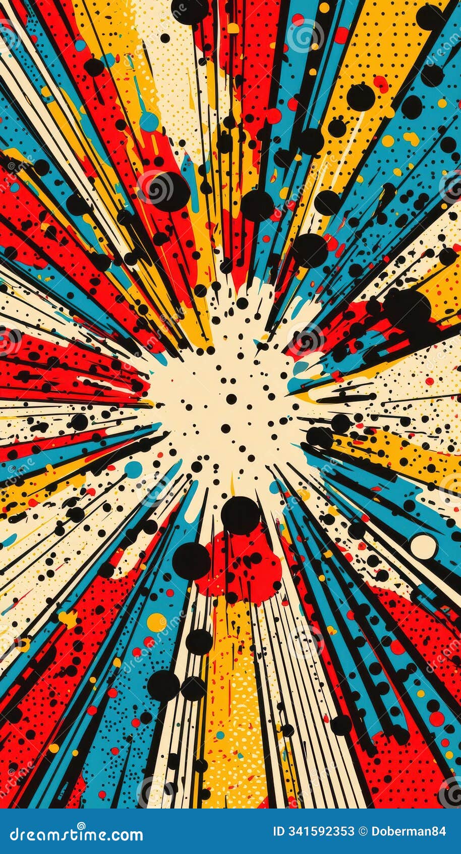 dynamic comic book-style explosion pattern with vibrant colors and energetic  for artistic backgrounds and