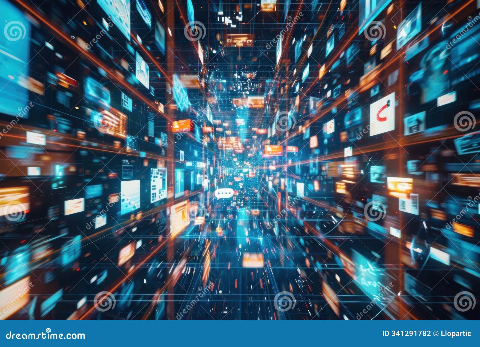 dynamic digital data stream with abstract visuals representing information flow, big data, and the fast-paced digital world