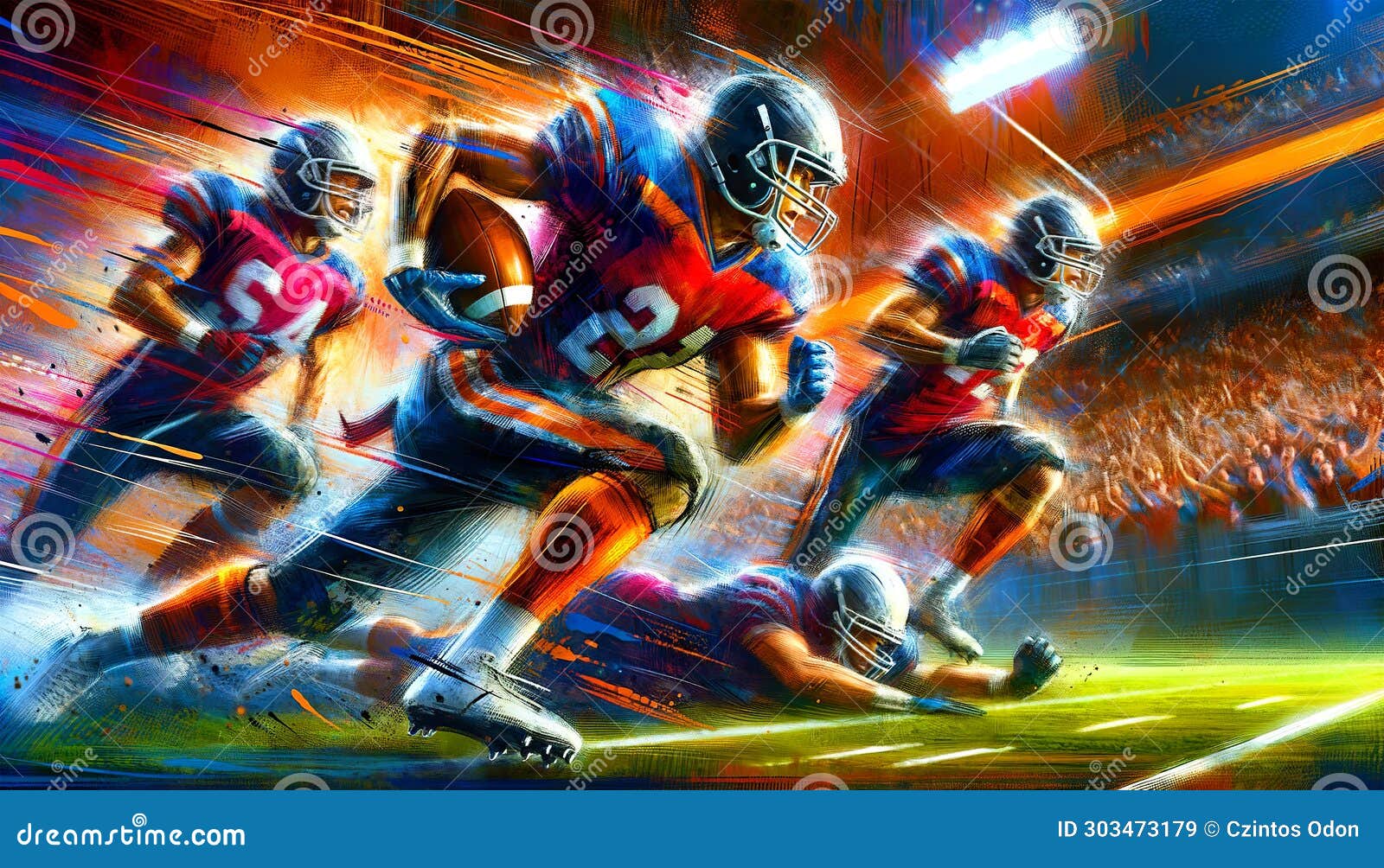 Dynamic, Energetic American Football Players in Mid-action, Vibrant ...