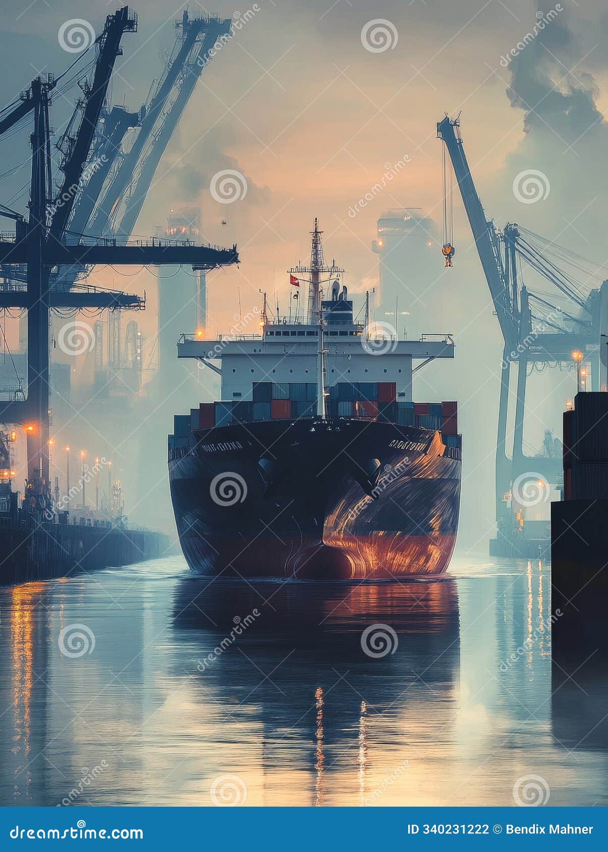 dynamic harmony of trade: a modern cargo ship inlively port setting