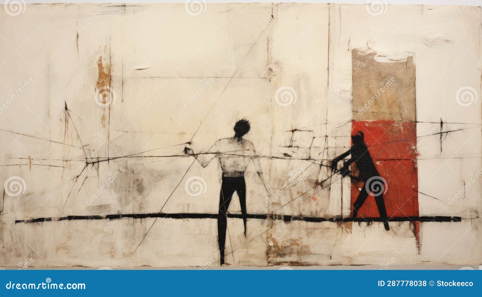 dynamic  of two men fishing with red rod and white string