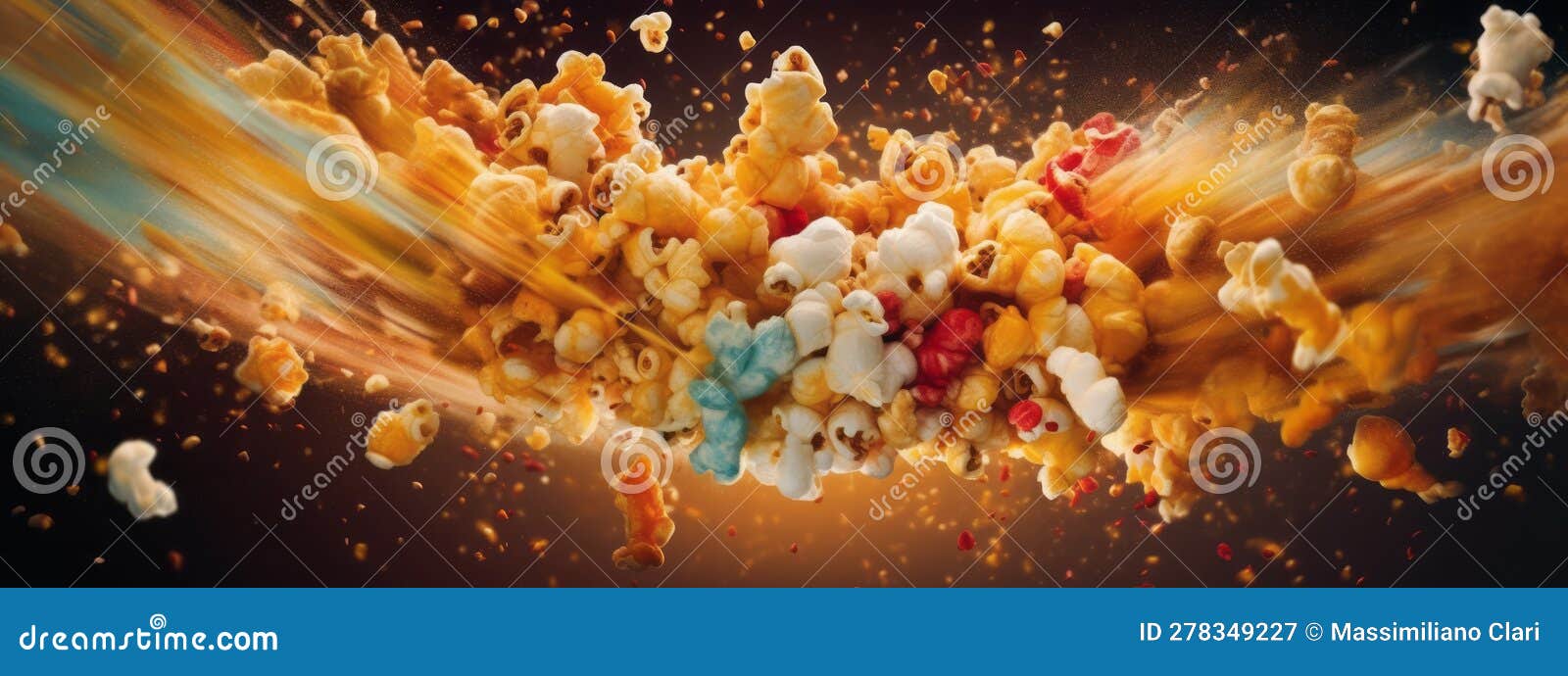 A Dynamic Image of Popcorn Being Tossed into the Air, with Kernels