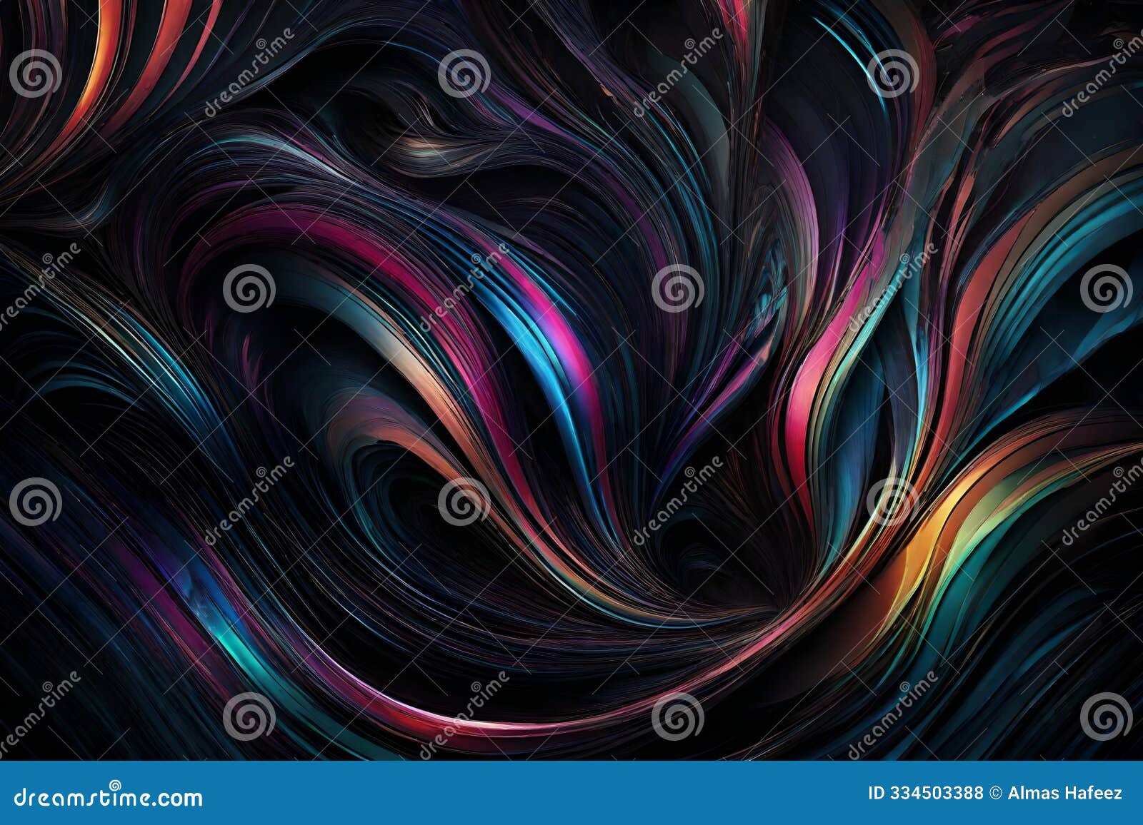 a dynamic mixture of rgb colors spiraling and blending around each other over a dark background. abstract art showcasing a vibrant