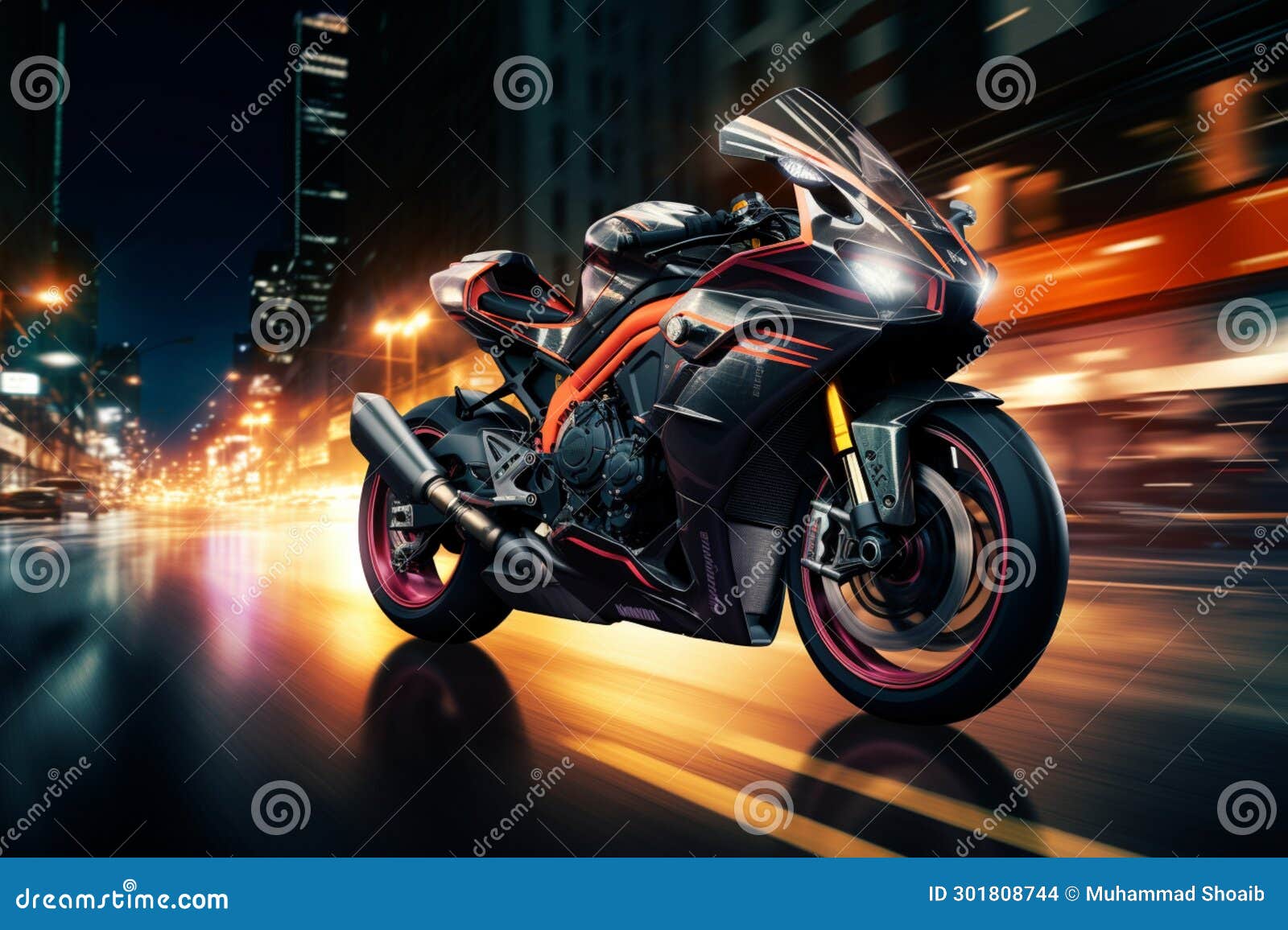 dynamic motion ebr racing motorcycle with abstract speed light trails