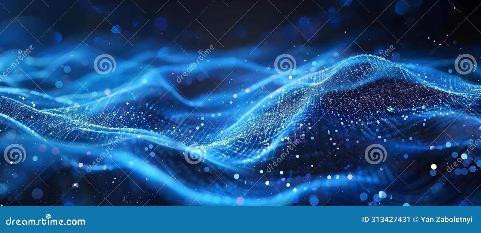 Dynamic network system blue abstract digital waves and artificial