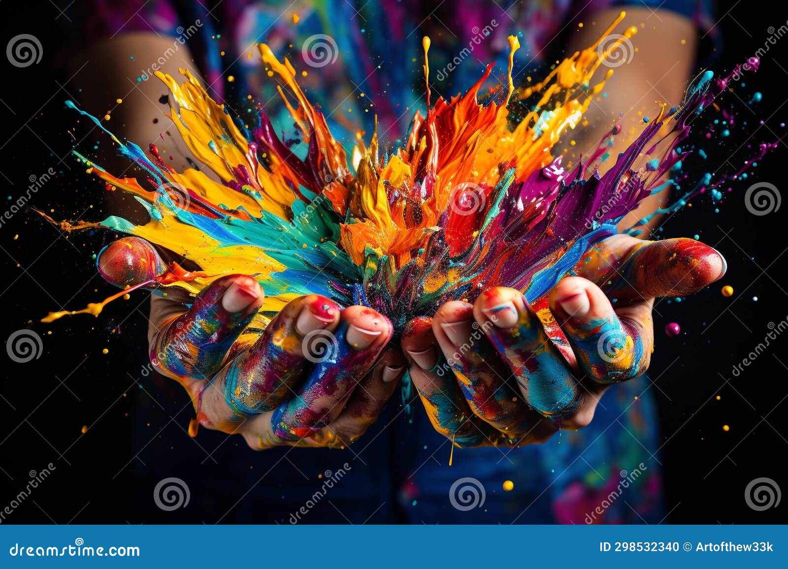 dynamic paint splatters - energetic hands in artistic action