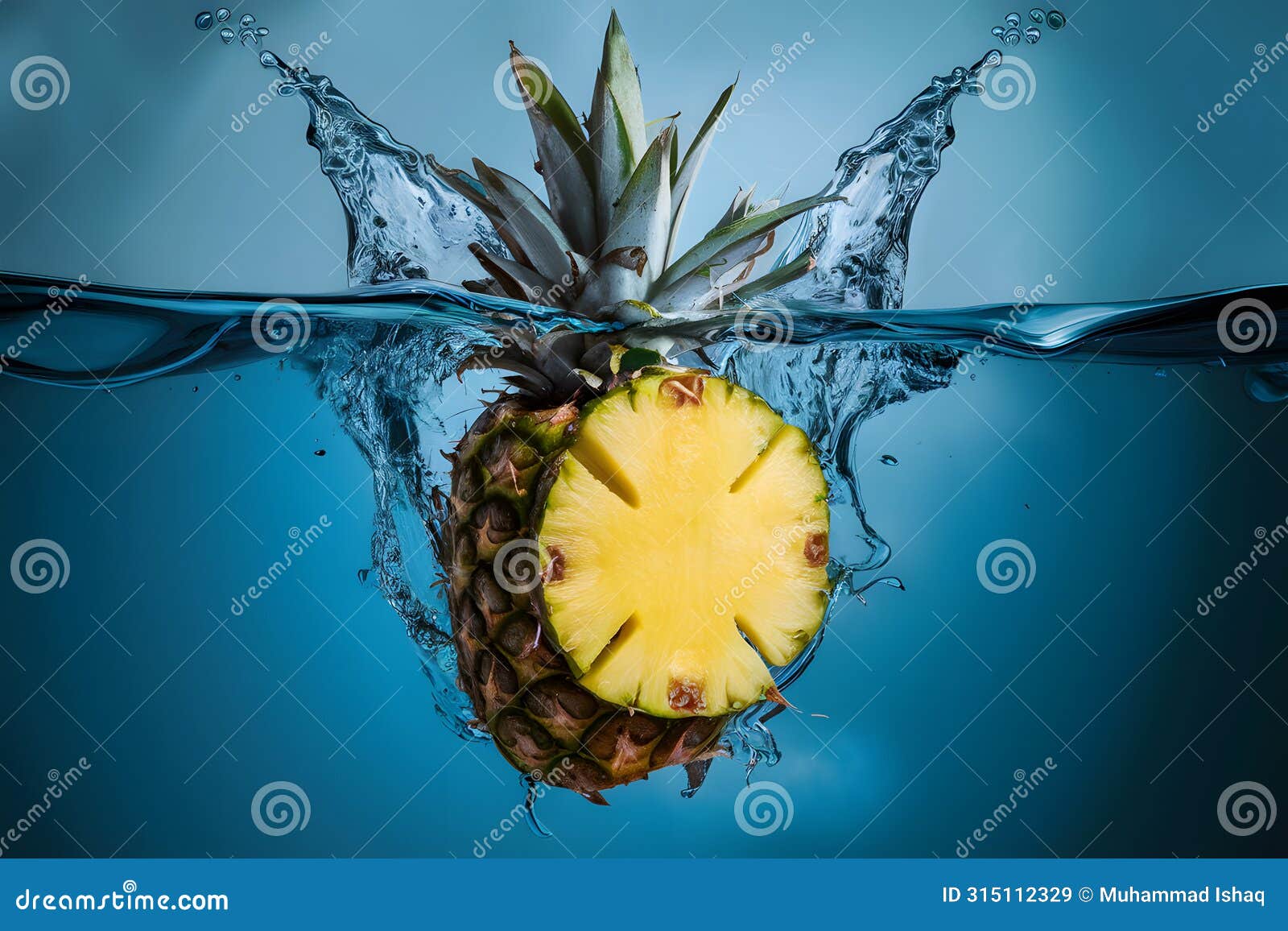a dynamic portrayal of water splash with sliced pineapple