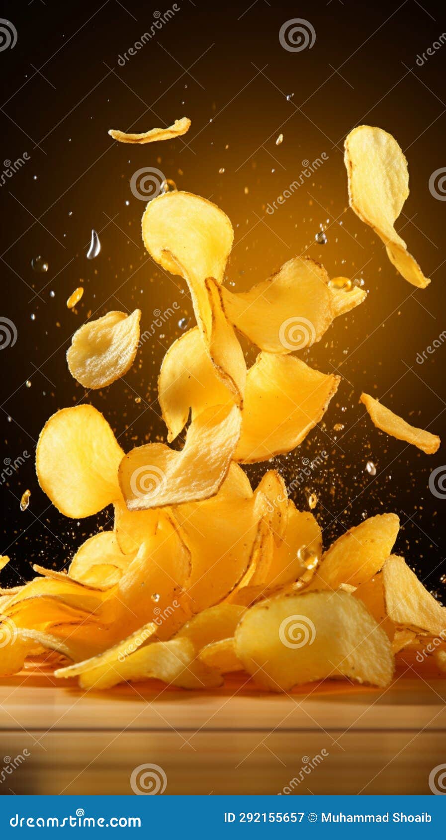 Dynamic Transformation Potato Chips Float Midair, Yellow Backdrop