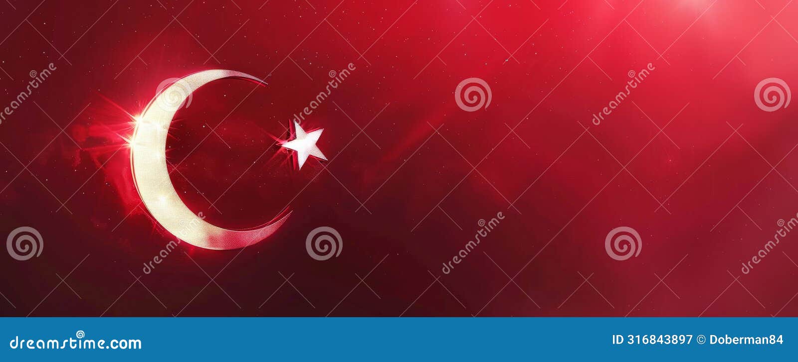 dynamic turkish flag  with glowing crescent and star on a red background