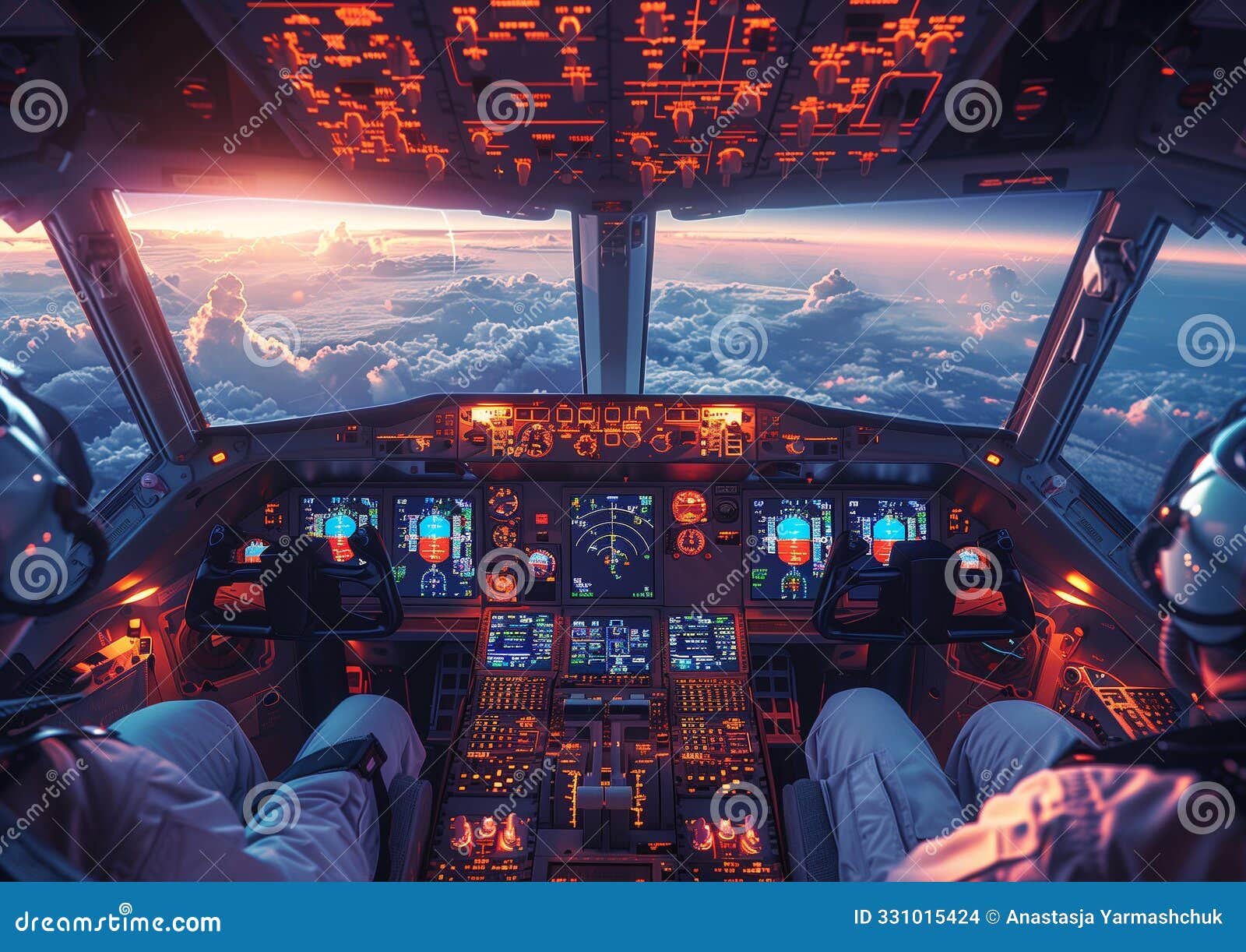 a dynamic view inside a sleek, modern airplane cockpit