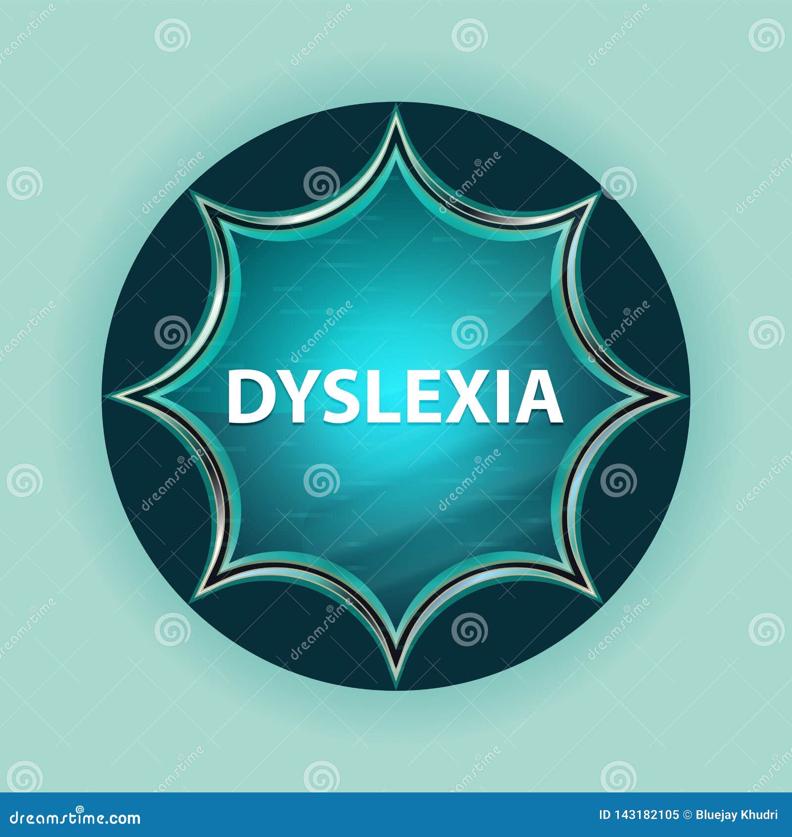 Dyslexia Magical Glassy Sunburst Blue Button Sky Blue Background Stock