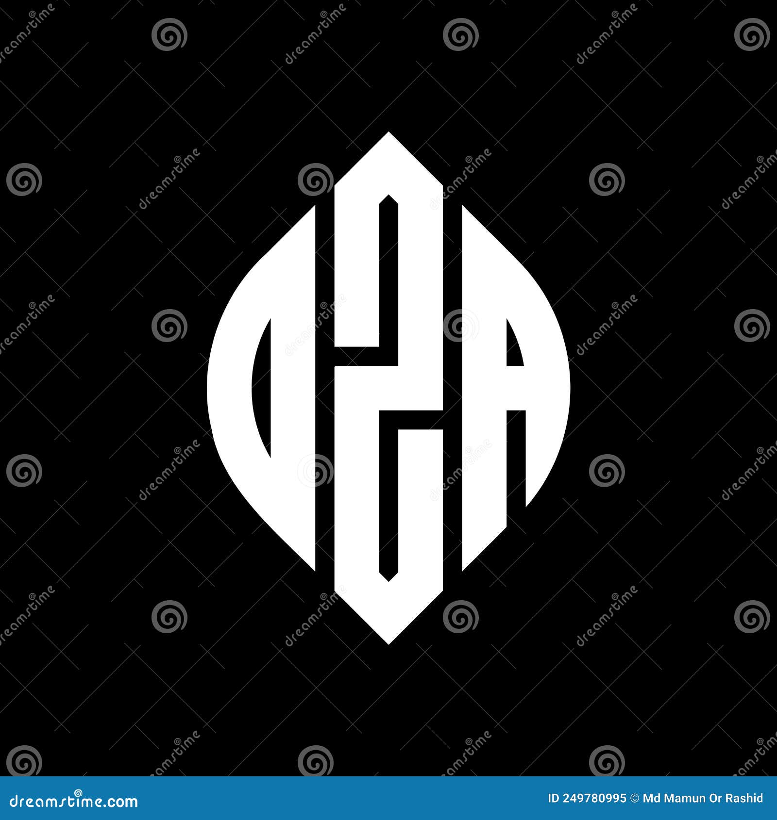 dza circle letter logo  with circle and ellipse . dza ellipse letters with typographic style. the three initials form a