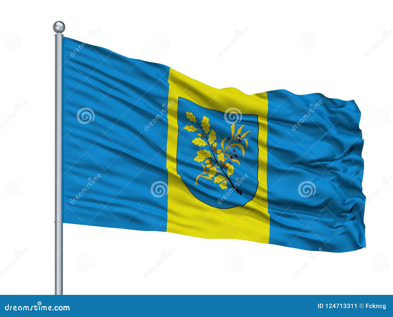 Dziarzynsk City Flag On Flagpole, Belarus, Isolated On White Background 