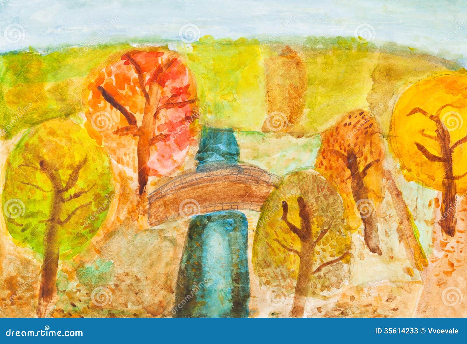 Dzieci Rysuje Rzeka W Jesień Lesie Ilustracji Ilustracja