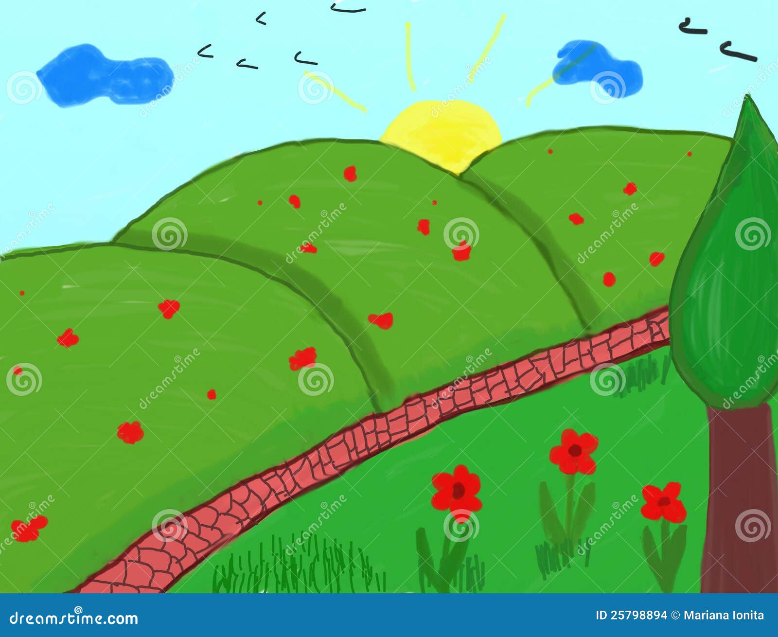 Dzieci Target119 1 Lato Krajobraz Ilustracji Ilustracja