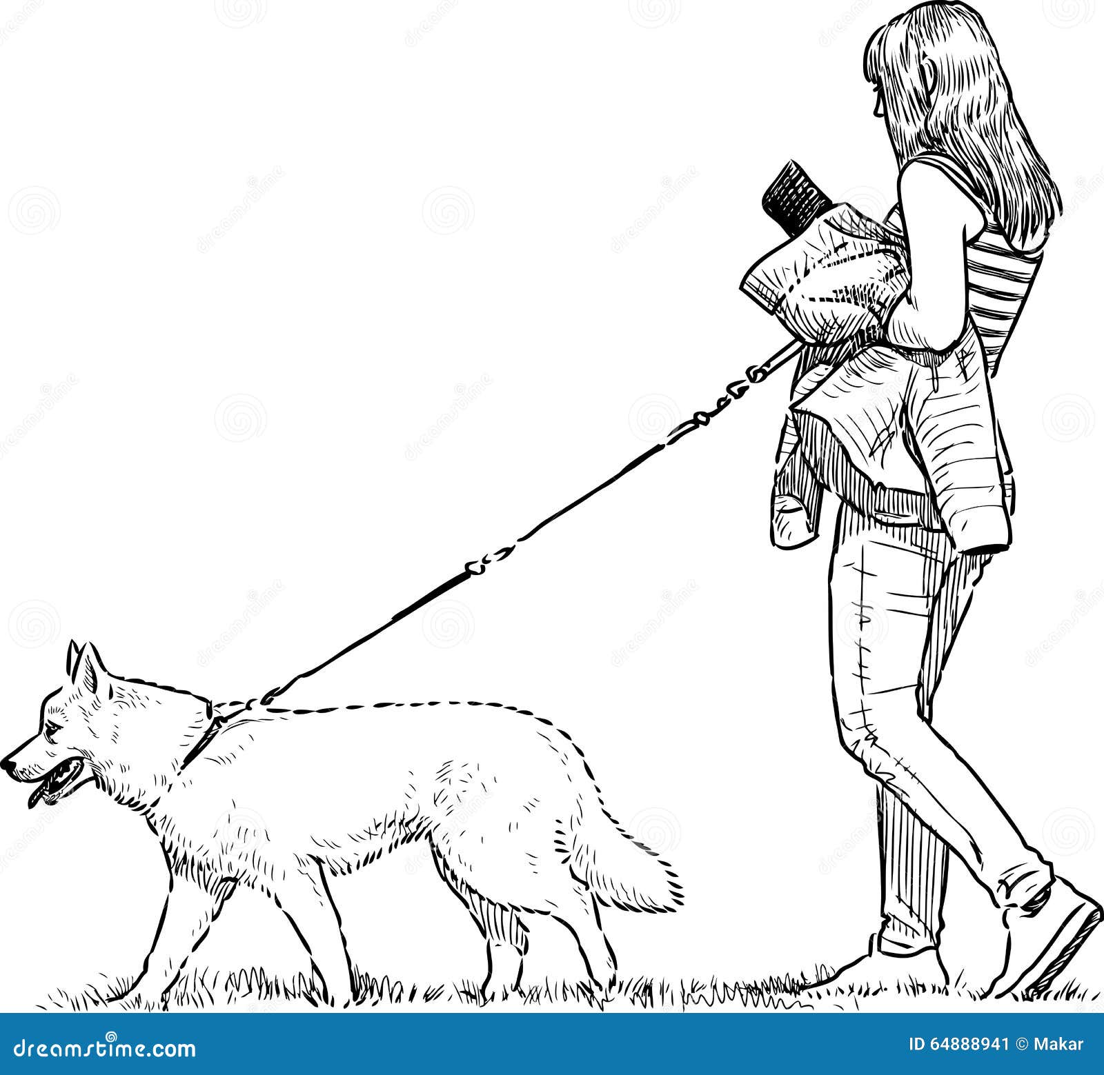 Dziewczyna I Jej Zwierzę Domowe Ilustracja Wektor