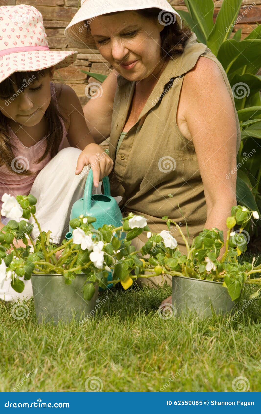 Dziewczyny i babci podlewania rośliny