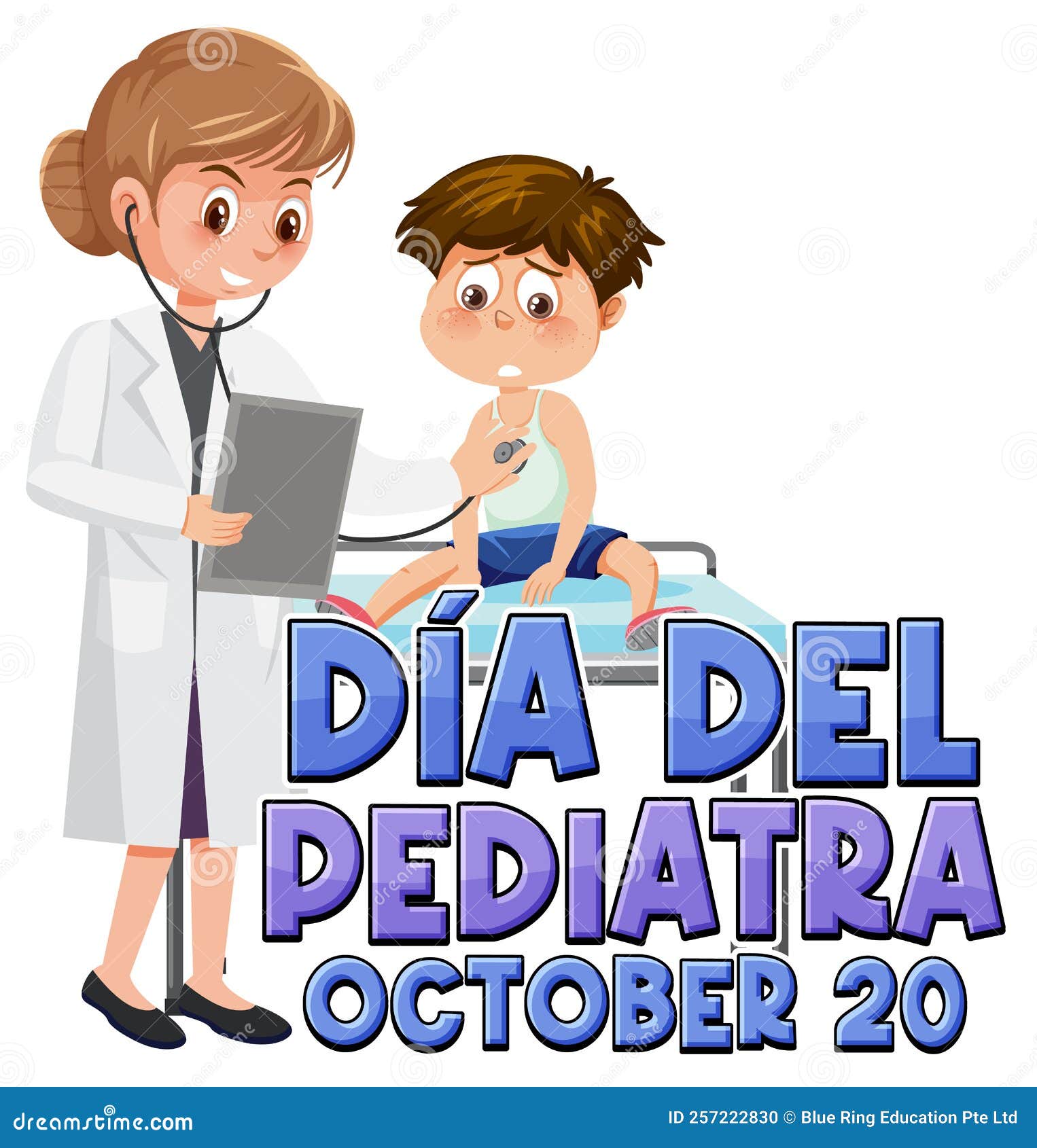 dÃÂ­a del pediatra text with cartoon character