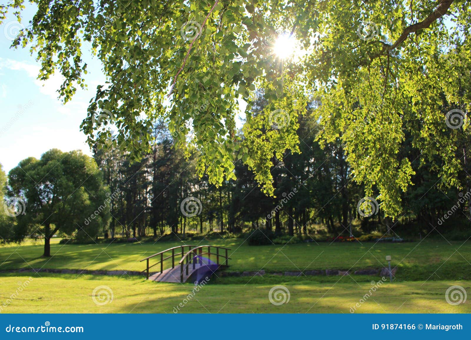 Día de verano en el cementerio. Un día hermoso de agosto en Ã-rnÃ¤skyrkogÃ¥rden en LuleÃ¥