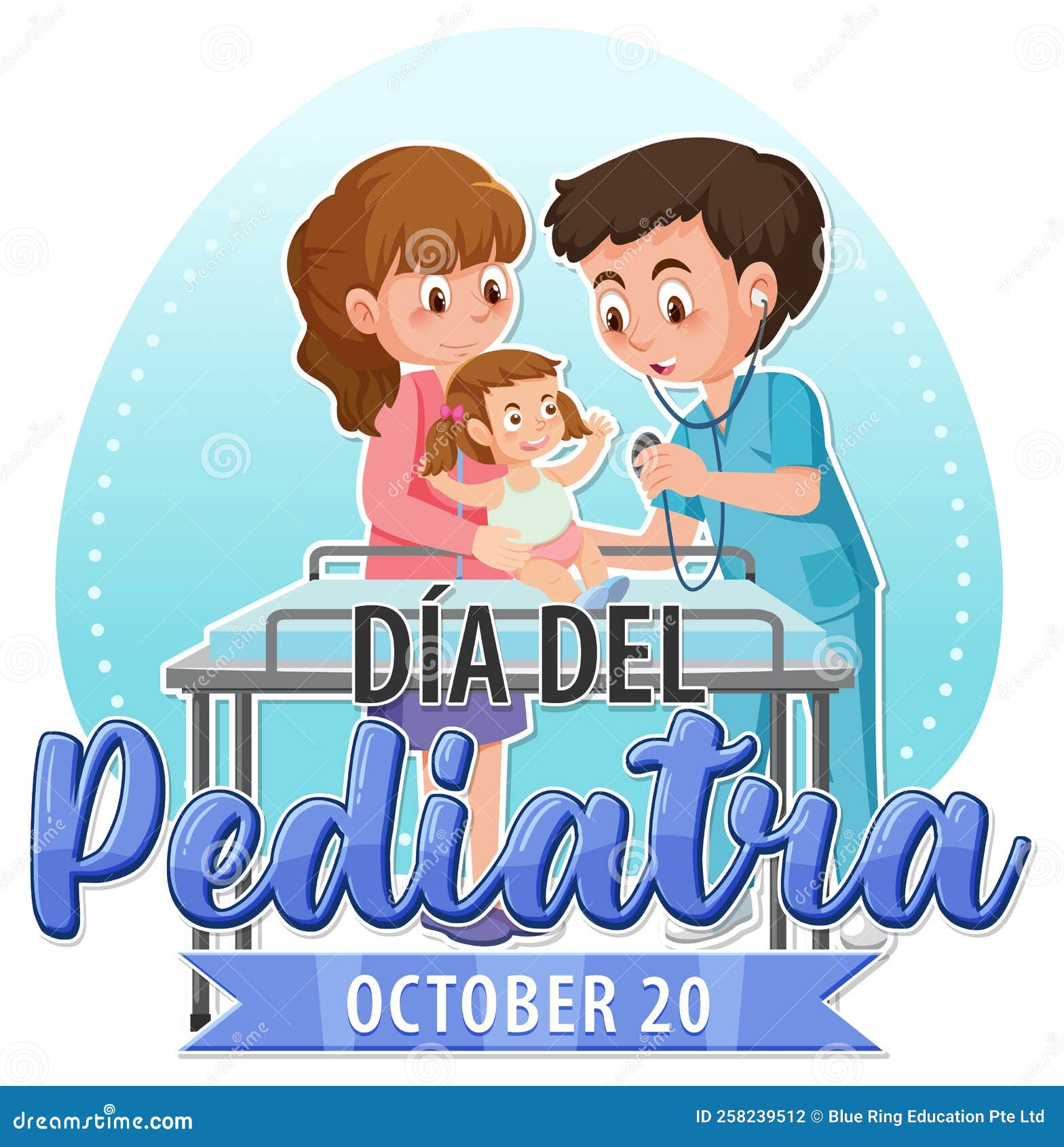DÃa Del Pediatra Text with Cartoon Character Stock Vector