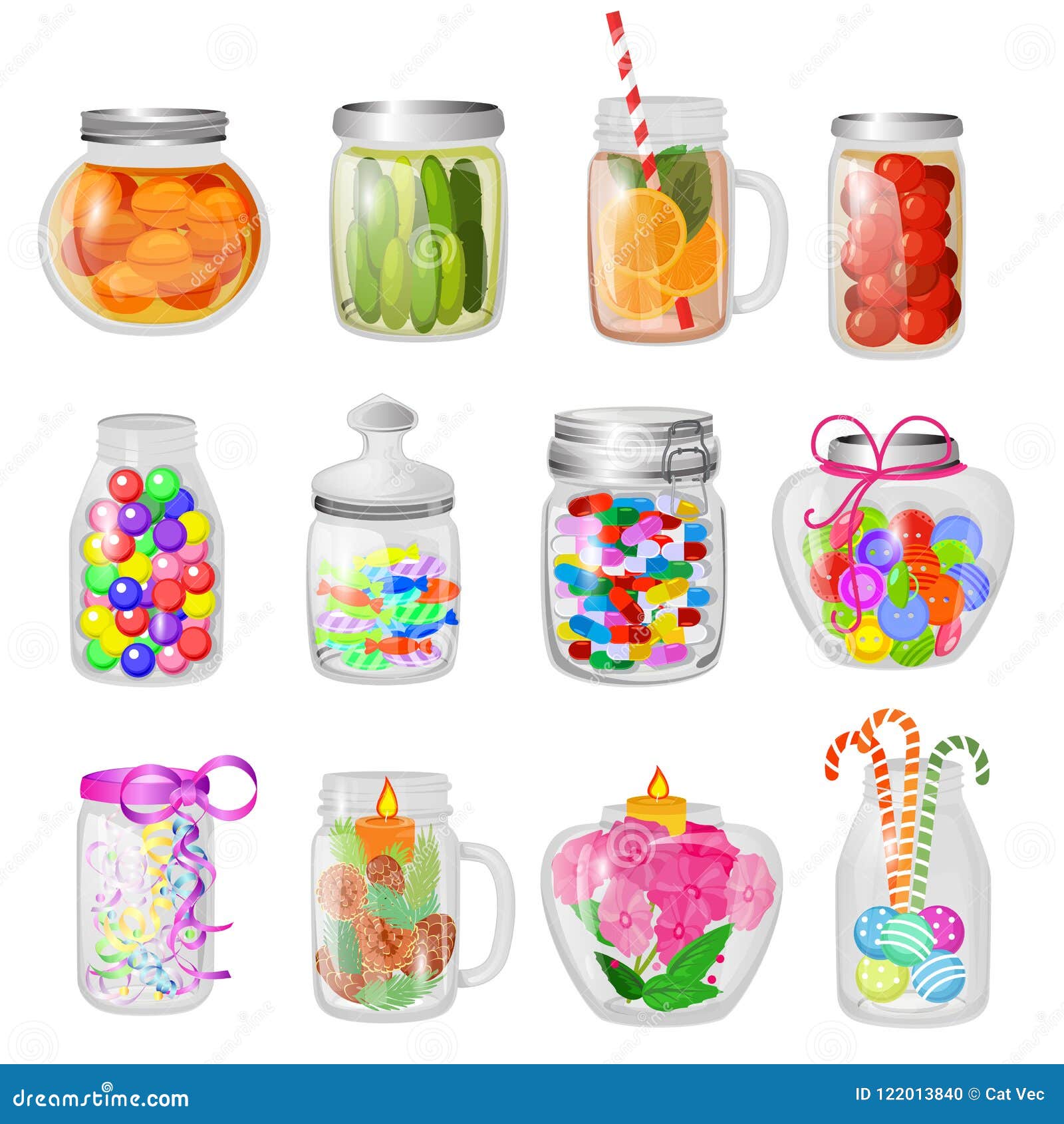 Glass Jar Vector Jam or Sweet Jelly in Mason Glassware with Lid or